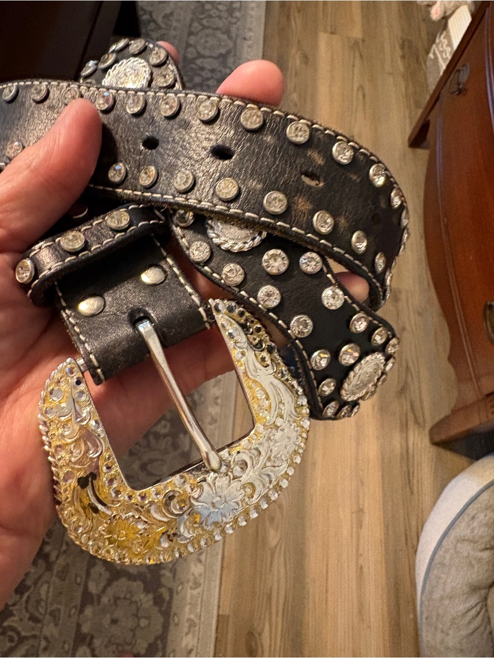 Nocona Belt Co. Black Genuine Leather Rhinestone Concho Belt